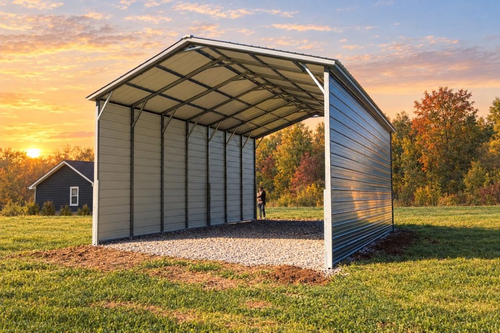 12x24 Metal Carport with enclosed sides
